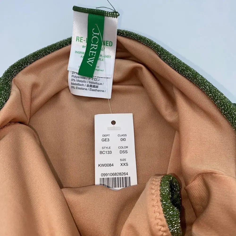 New J. Crew Green Sparkle High Cut Tie Waist Bikini Swim Bathing Suit Bottom XXS